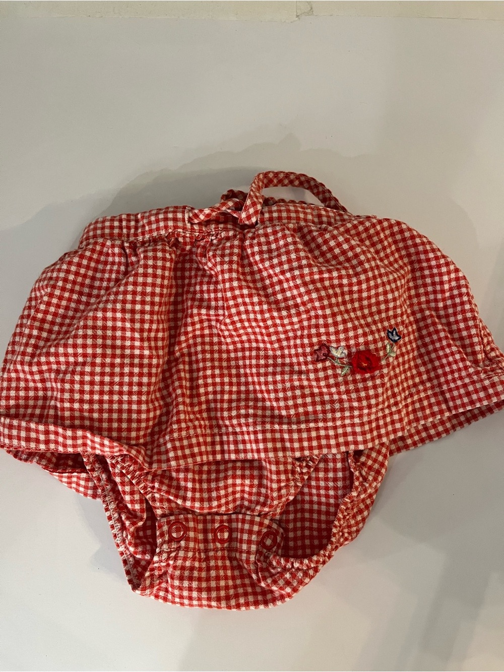 Vintage Pooh 100 Acre Disney 12M red gingham bubble skort diaper cover floral
